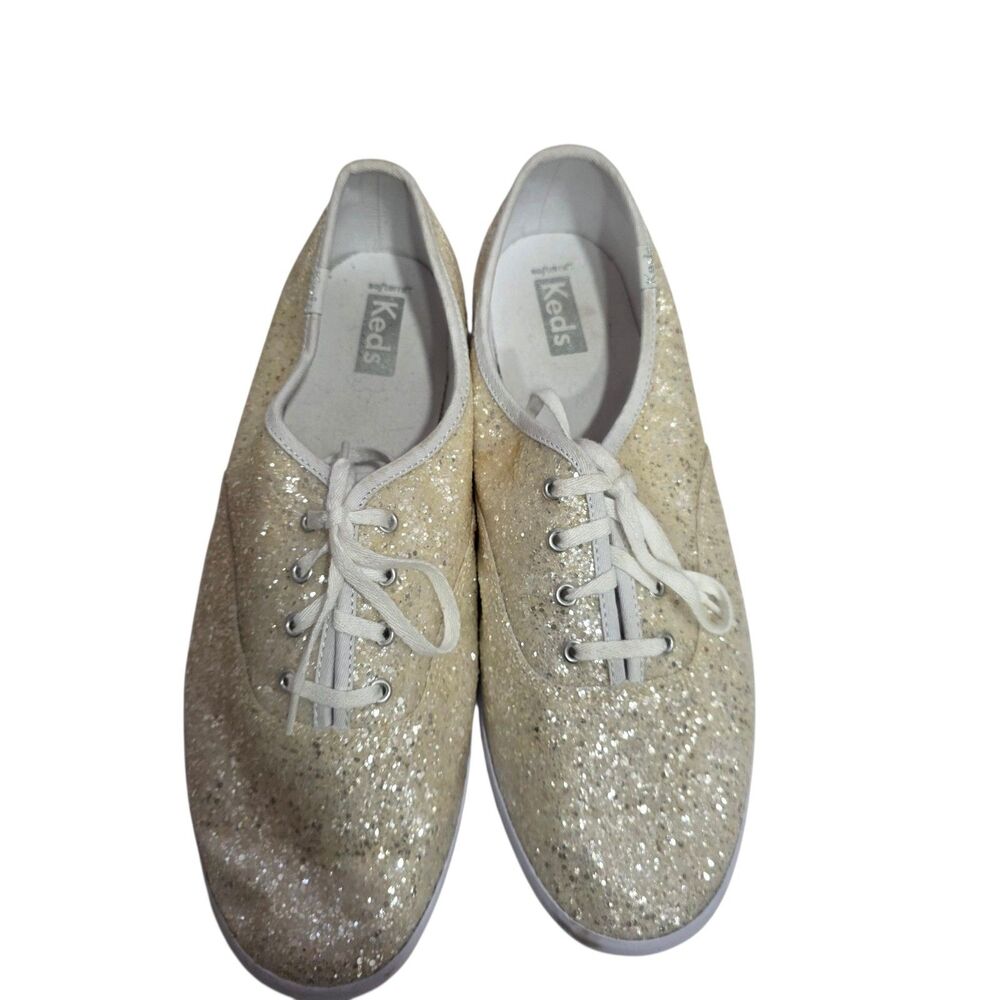 Keds Gold Glitter Lace Up Sneakers Womens 10 Sparkle Casual Shoes Canvas